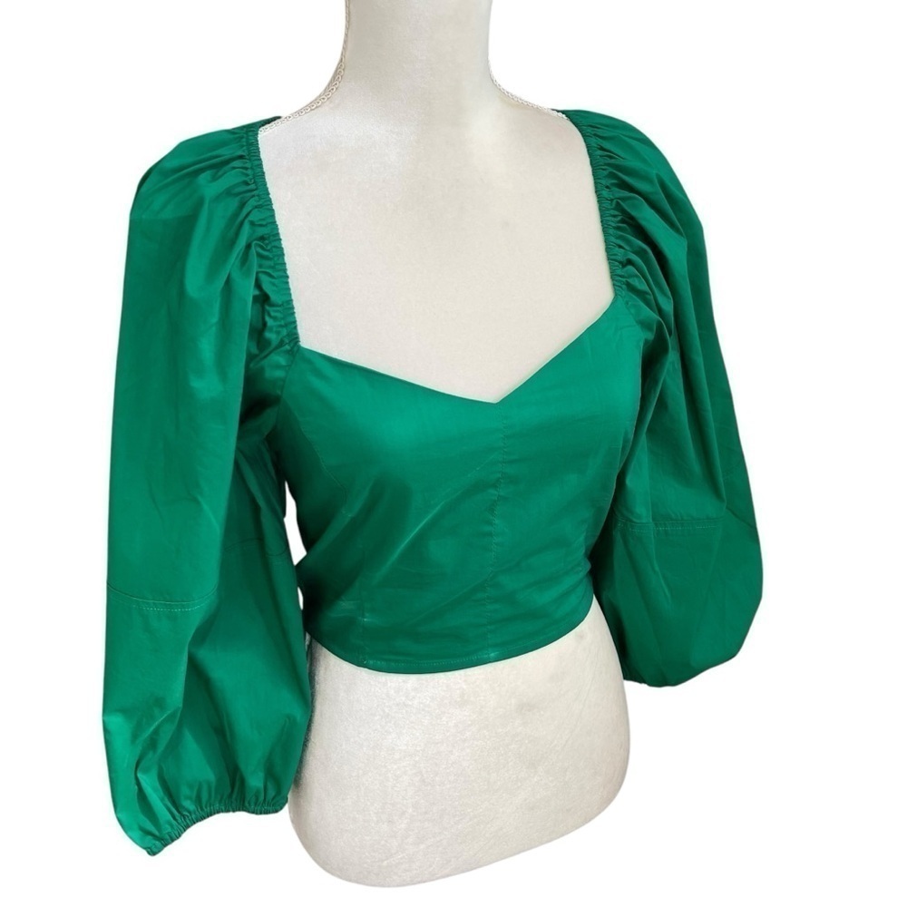 Buru Women’s Green Sweetheart Neck Smocked Open Back Smocked Top NWT $118